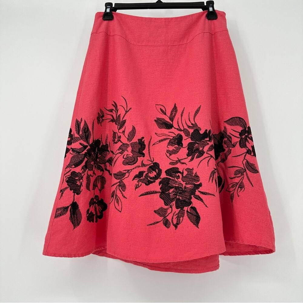 Lily Stanhope Linen Blend Embroidered A-Line Midi Skirt Size 6